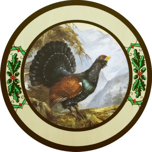 Auerhahn 02 Eichenlaub, Schützenscheibe-Ehrenscheibe, Multiplex, Echtholz, Buche, Ehrenscheibe, Beschußscheibe.