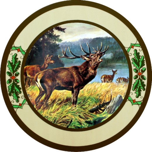Brüllender Hirsch - Schützenscheibe mit Eichenlaub Buche – 30/40/50 cm