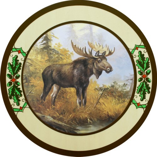 Elch - Eichenlaub, Schützenscheibe-Ehrenscheibe, Multiplex, Echtholz, Buche, Ehrenscheibe, zum Beschuß geeignet.