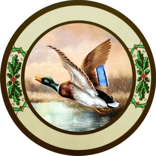 Ente - Eichenlaub, Schützenscheibe-Ehrenscheibe, Multiplex, Echtholz, Buche, Ehrenscheibe, zum Beschuß geeignet.