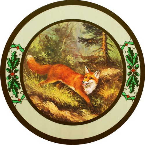 Fuchs rechts Eichenlaub, Schützenscheibe-Ehrenscheibe, Multiplex, Echtholz, Buche, Ehrenscheibe, Beschußscheibe.