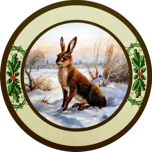 Hase - Eichenlaub, Schützenscheibe-Ehrenscheibe, Multiplex, Echtholz, Buche, Ehrenscheibe, zum Beschuß geeignet.