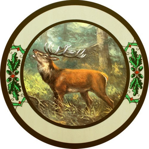 Hirsch links - Eichenlaub, Schützenscheibe-Ehrenscheibe, Multiplex, Echtholz, Buche, Ehrenscheibe, zum Beschuß geeignet.
