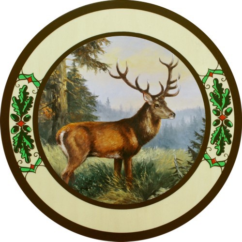 Hirsch rechts - Eichenlaub, Schützenscheibe-Ehrenscheibe, Multiplex, Echtholz, Buche, Ehrenscheibe, zum Beschuß geeignet.