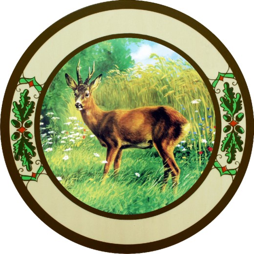 Rehbock links Eichenlaub, Schützenscheibe-Ehrenscheibe, Multiplex, Echtholz, Buche, Ehrenscheibe, zum Beschuß geeignet.