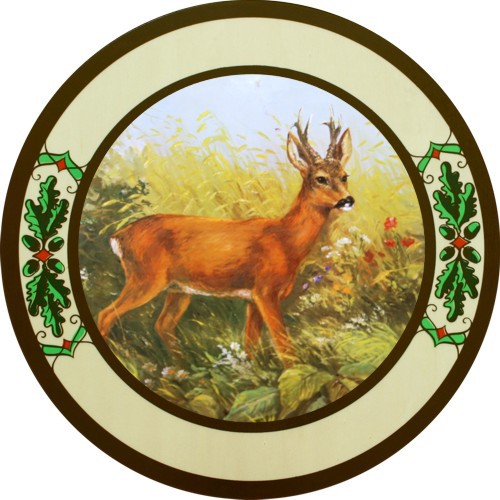 Rehbock rechts Eichenlaub, Schützenscheibe-Ehrenscheibe, Multiplex, Echtholz, Buche, Ehrenscheibe, zum Beschuß geeignet.